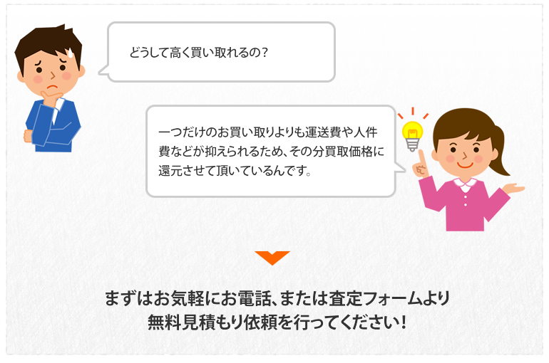 まずはお気軽にお電話、または査定フォームより無料見積もり依頼を行ってください！